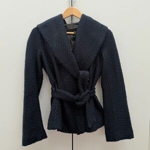 Women's Navy Wool-Blend Belt Jacket